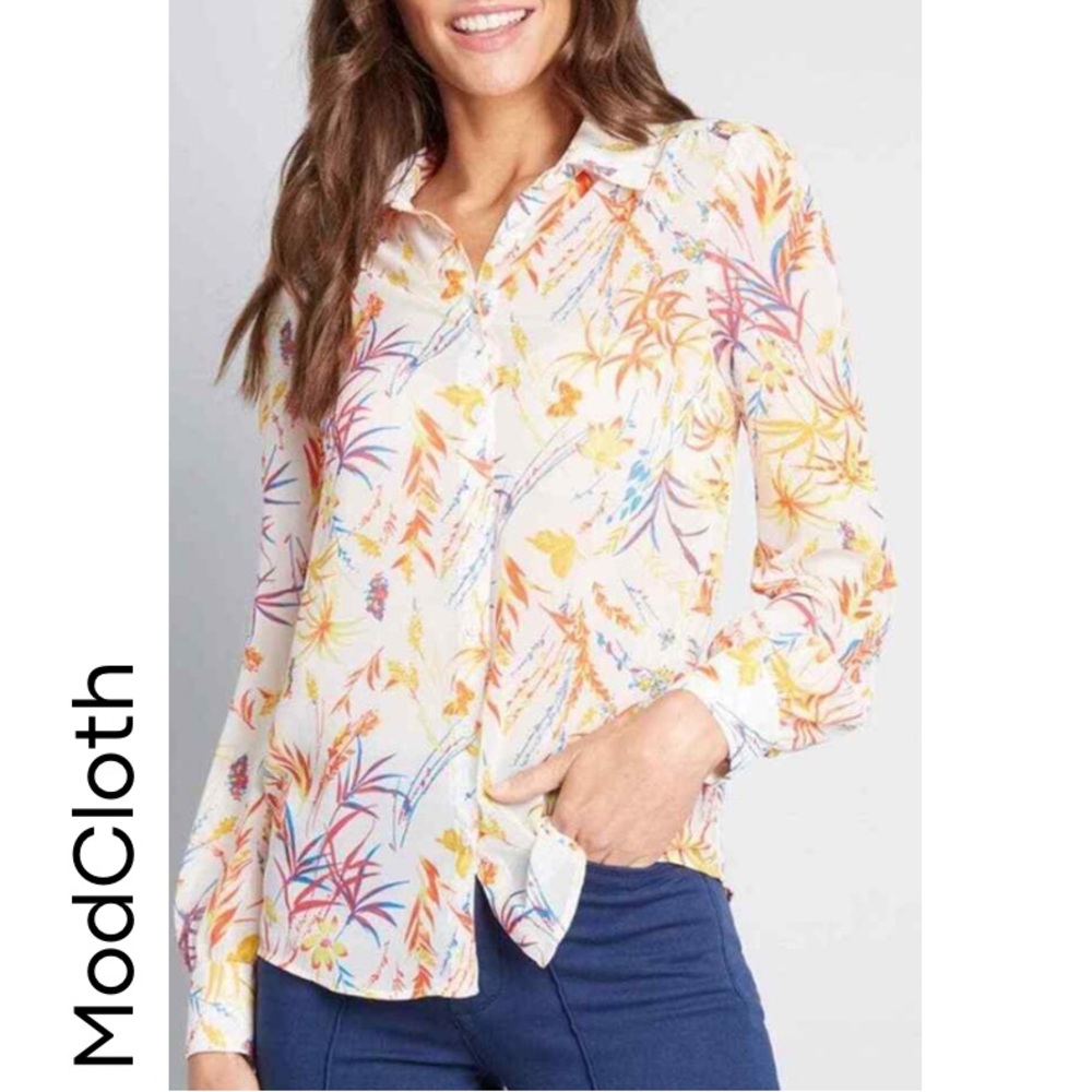 ModCloth Women's Floral Print sheer Top - Multicolor NWOT